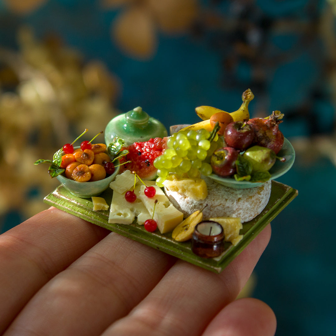 Miniature set with cheese and fruits for dollhouse in 1:12 scale 4 - Rina Vellichor