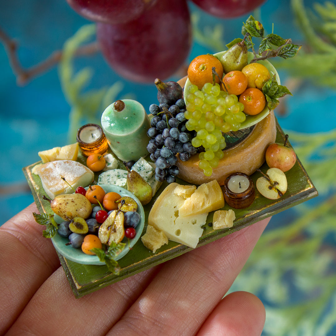 Miniature set with cheese and fruits for dollhouse in 1:12 scale 2 - Rina Vellichor