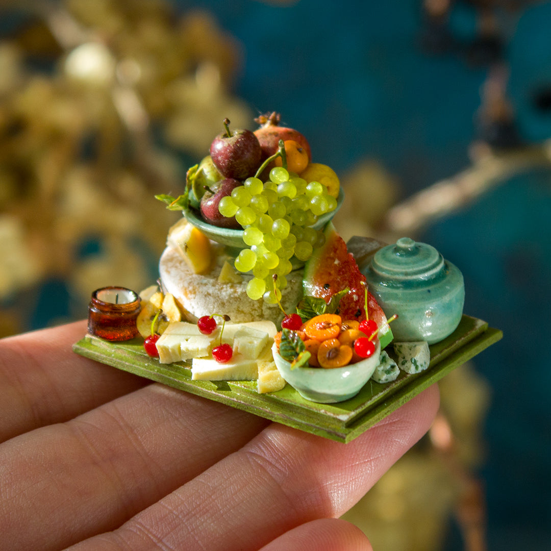 Miniature set with cheese and fruits for dollhouse in 1:12 scale 6 - Rina Vellichor