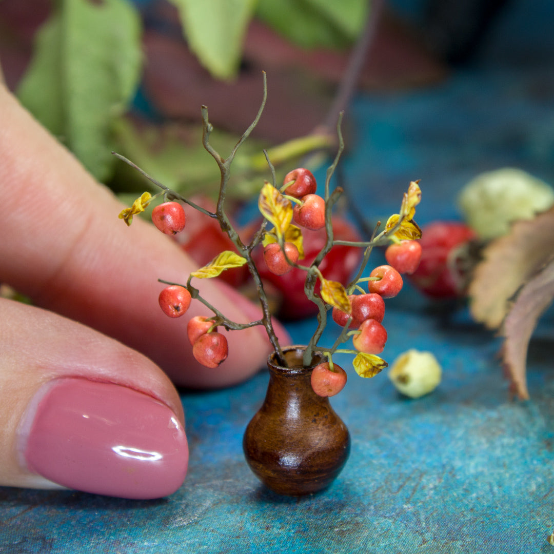 TUTORIAL Miniature wild apples on a branch made of polymer clay and air dry clay | PDF + video