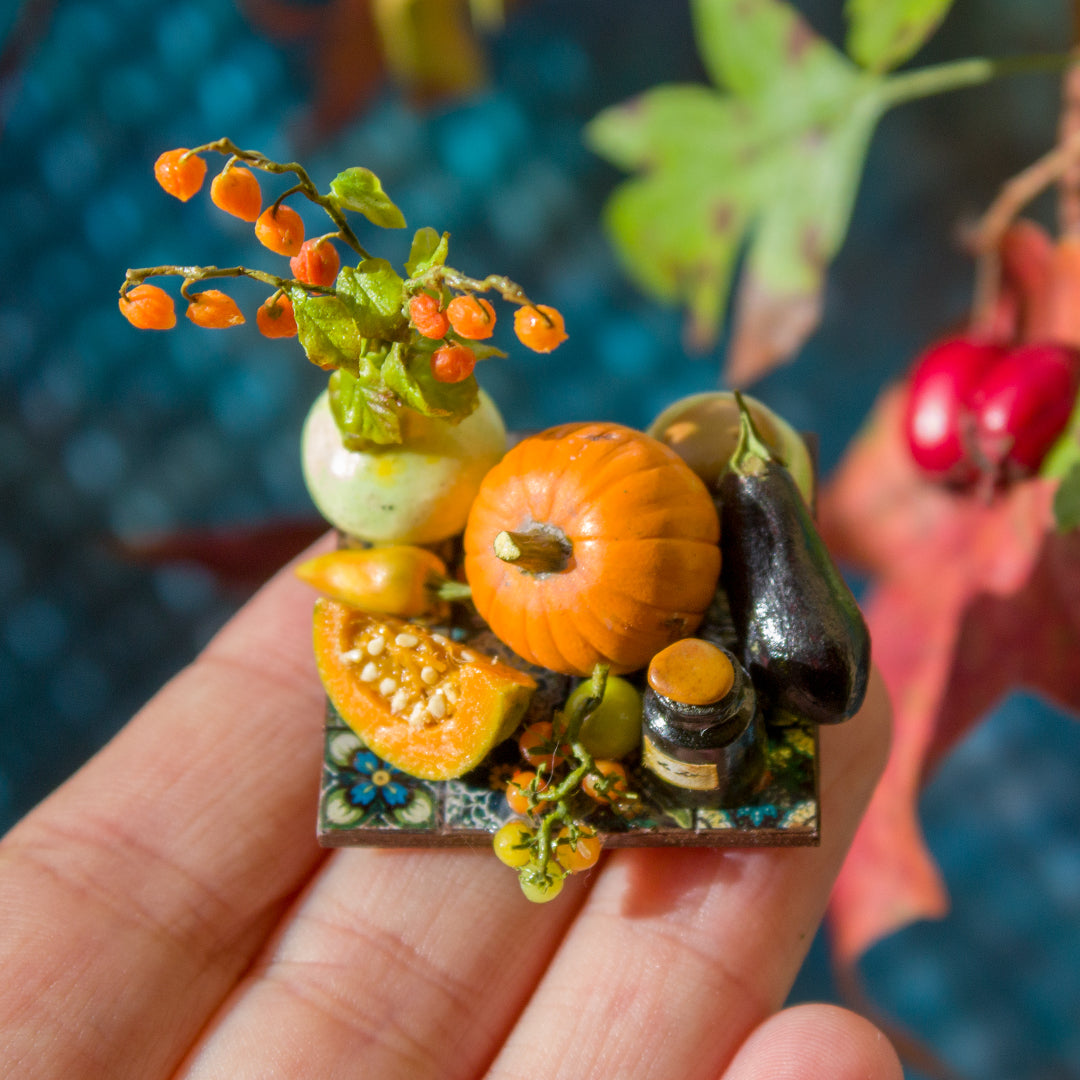 Miniature autumn harvest still life for dollhouse in 1:12 scale 6