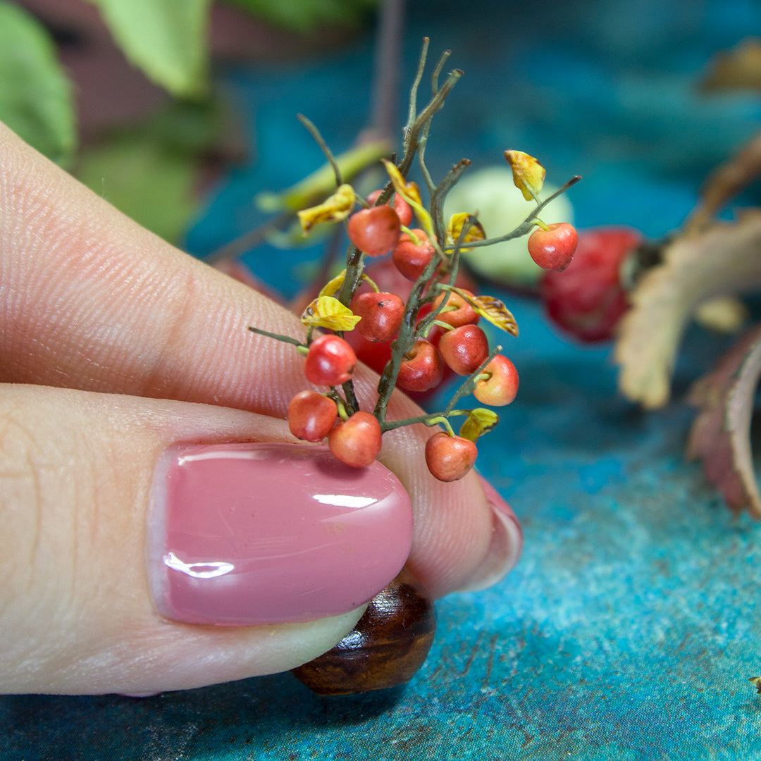 TUTORIAL Miniature wild apples on a branch made of polymer clay and air dry clay | PDF + video