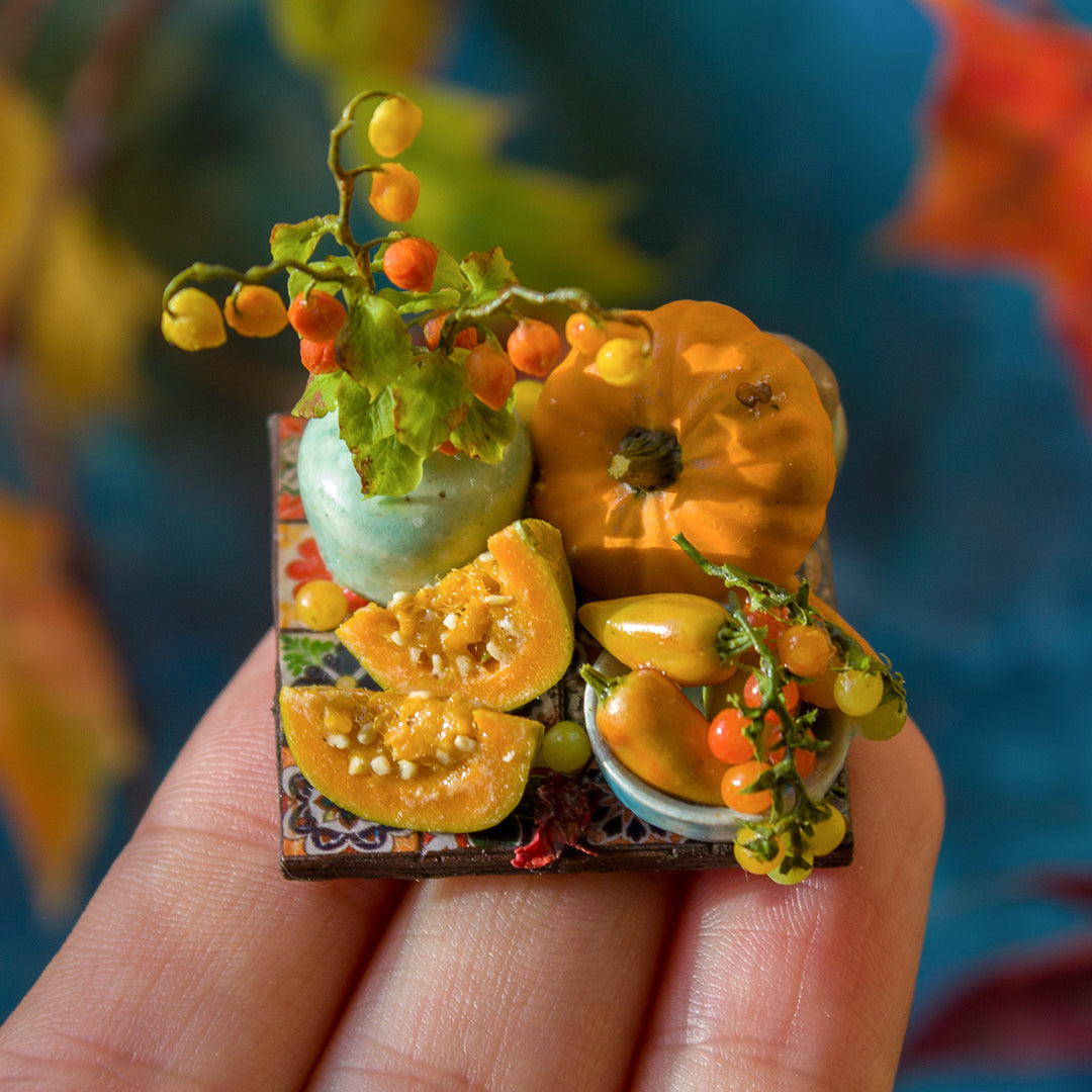 Miniature autumn harvest still life for dollhouse in 1:12 scale 1 - Rina Vellichor