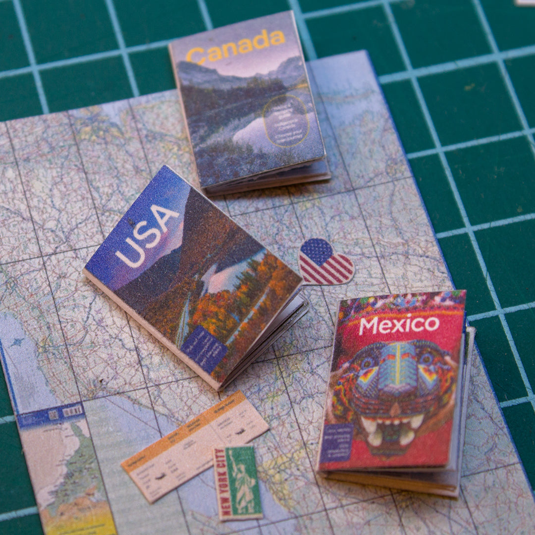 TEMPLATE 3 sheets of miniature travel booklets, maps, postcards, stickers | PDF