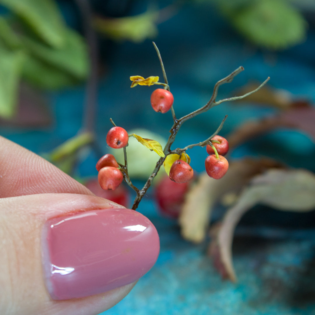 TUTORIAL Miniature wild apples on a branch made of polymer clay and air dry clay | PDF + video