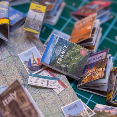 TEMPLATE 3 sheets of miniature travel booklets, maps, postcards, stickers | PDF