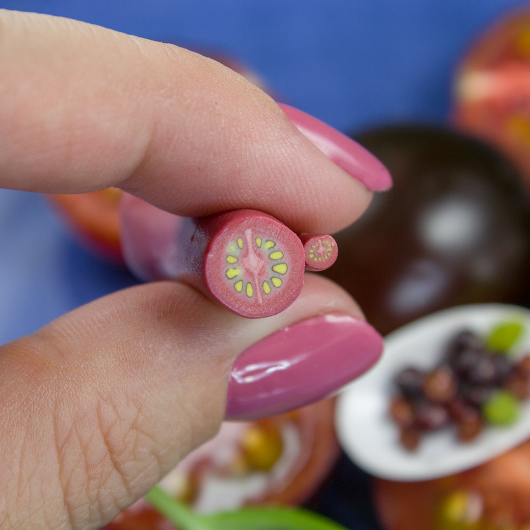 TUTORIAL Miniature chocolate cherry tomato cane with polymer clay | PDF + video