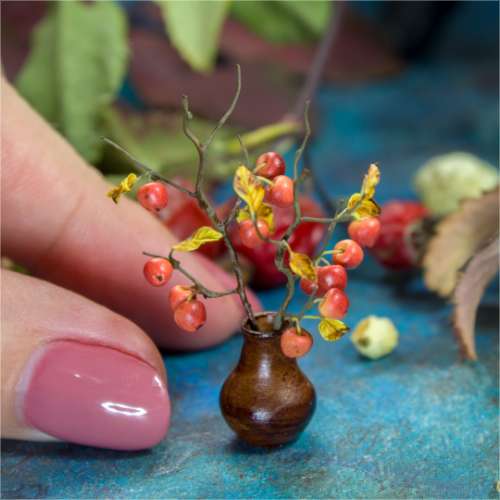 TUTORIAL Miniature wild apples on a branch made of polymer clay and air dry clay | PDF + video
