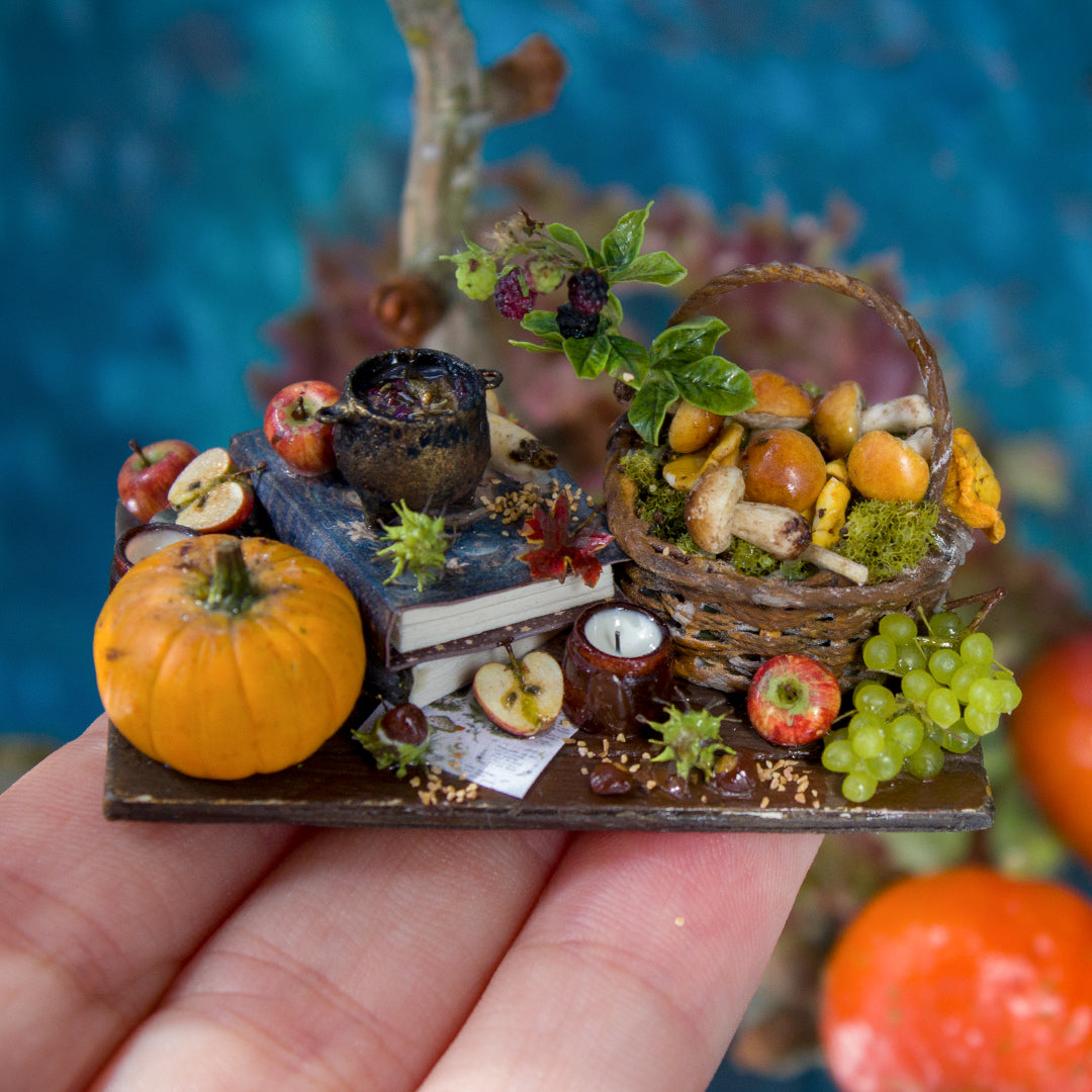 Miniature witch kitchen set for dollhouse in 1:12 scale 1
