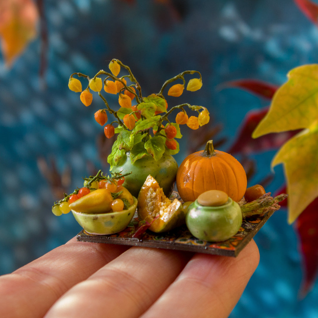 Miniature autumn harvest still life for dollhouse in 1:12 scale 2 - Rina Vellichor