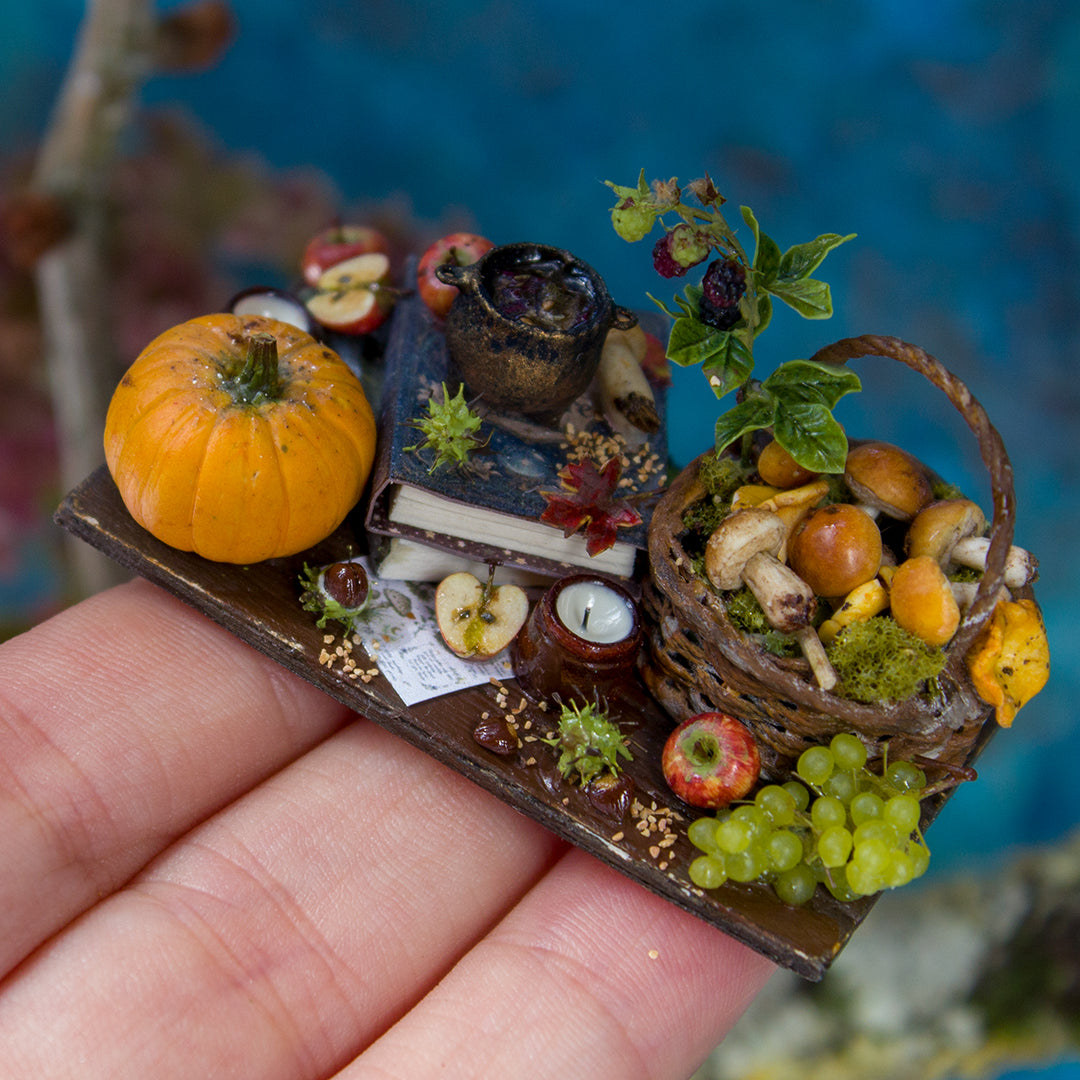 Miniature witch kitchen set for dollhouse in 1:12 scale 1