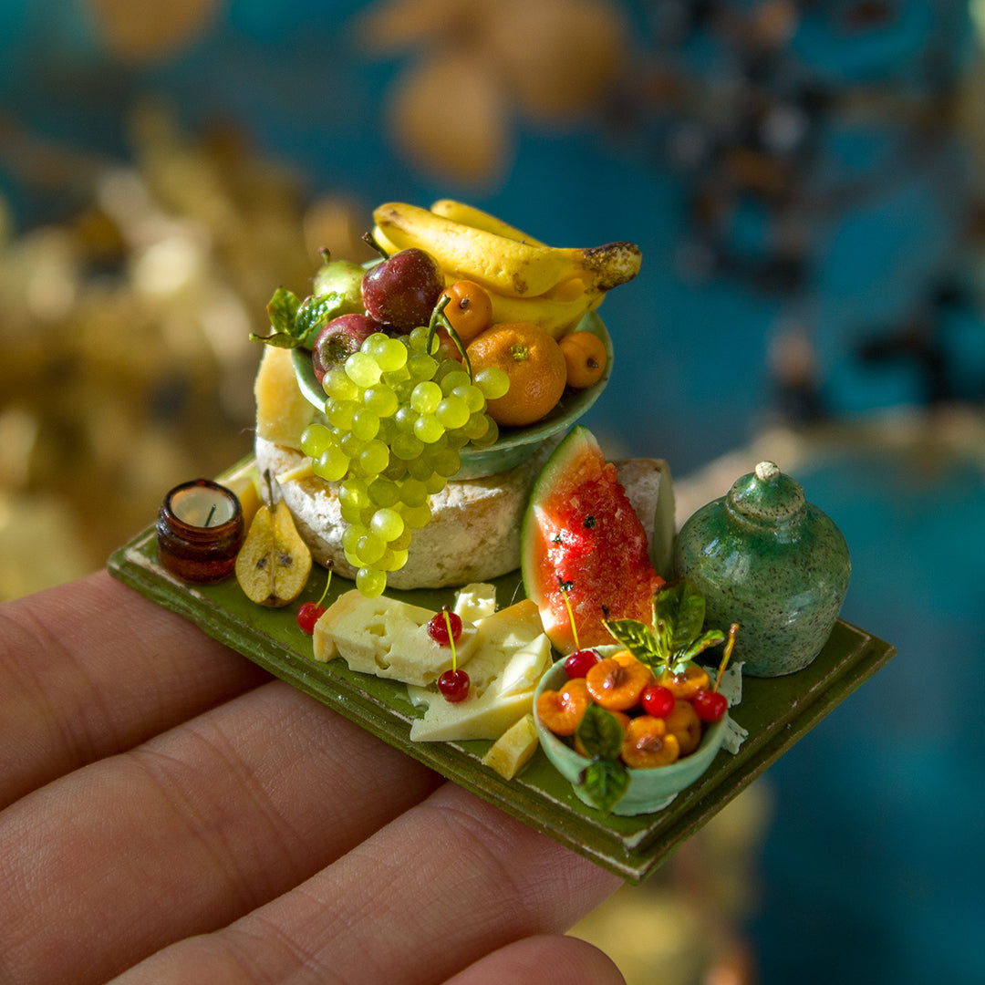 Miniature set with cheese and fruits for dollhouse in 1:12 scale 1 - Rina Vellichor
