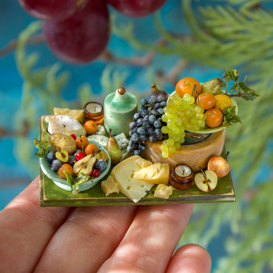 Miniature set with cheese and fruits for dollhouse in 1:12 scale 2 - Rina Vellichor