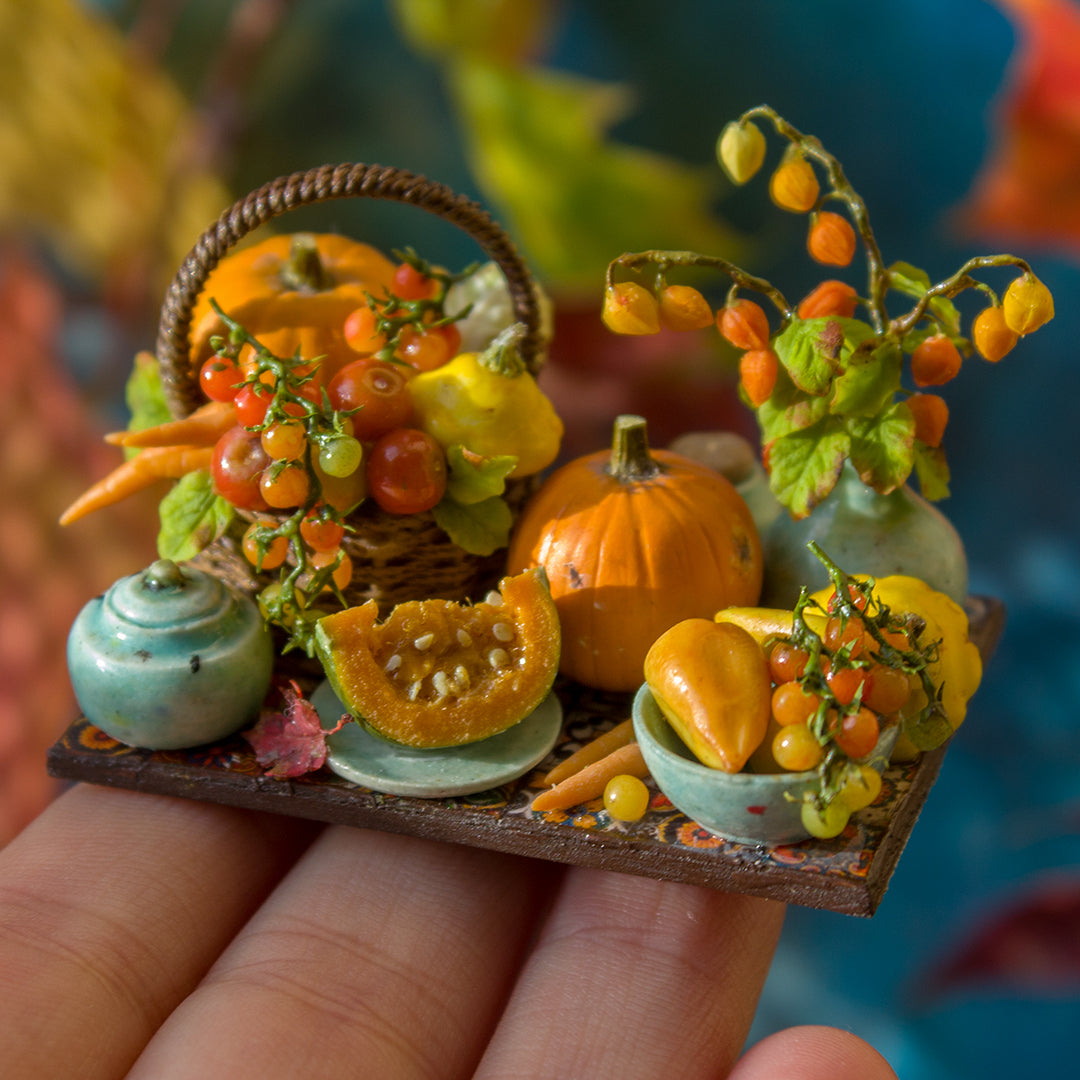 Miniature autumn harvest still life for dollhouse in 1:12 scale 4 - Rina Vellichor