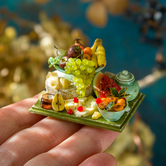 Miniature set with cheese and fruits for dollhouse in 1:12 scale 3 - Rina Vellichor