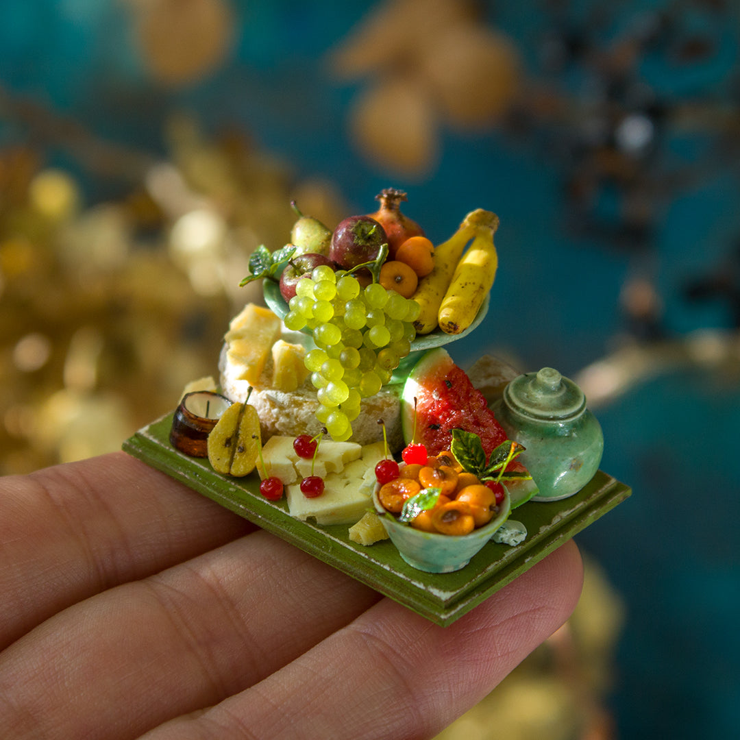 Miniature set with cheese and fruits for dollhouse in 1:12 scale 3 - Rina Vellichor
