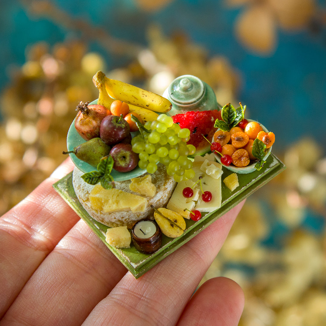 Miniature set with cheese and fruits for dollhouse in 1:12 scale 3 - Rina Vellichor