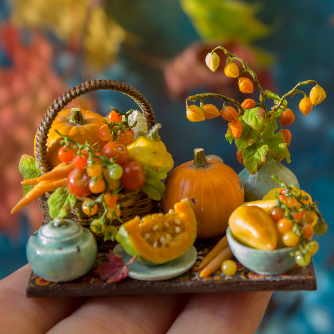 Miniature autumn harvest still life for dollhouse in 1:12 scale 4 - Rina Vellichor