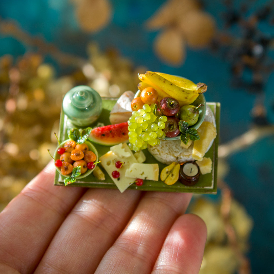 Miniature set with cheese and fruits for dollhouse in 1:12 scale 2 - Rina Vellichor