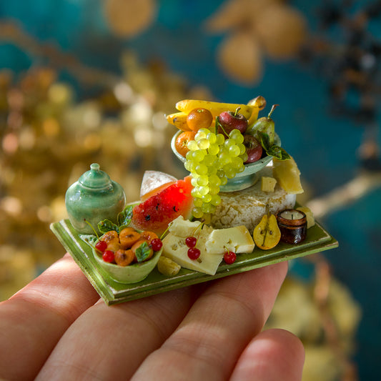 Miniature set with cheese and fruits for dollhouse in 1:12 scale 2 - Rina Vellichor