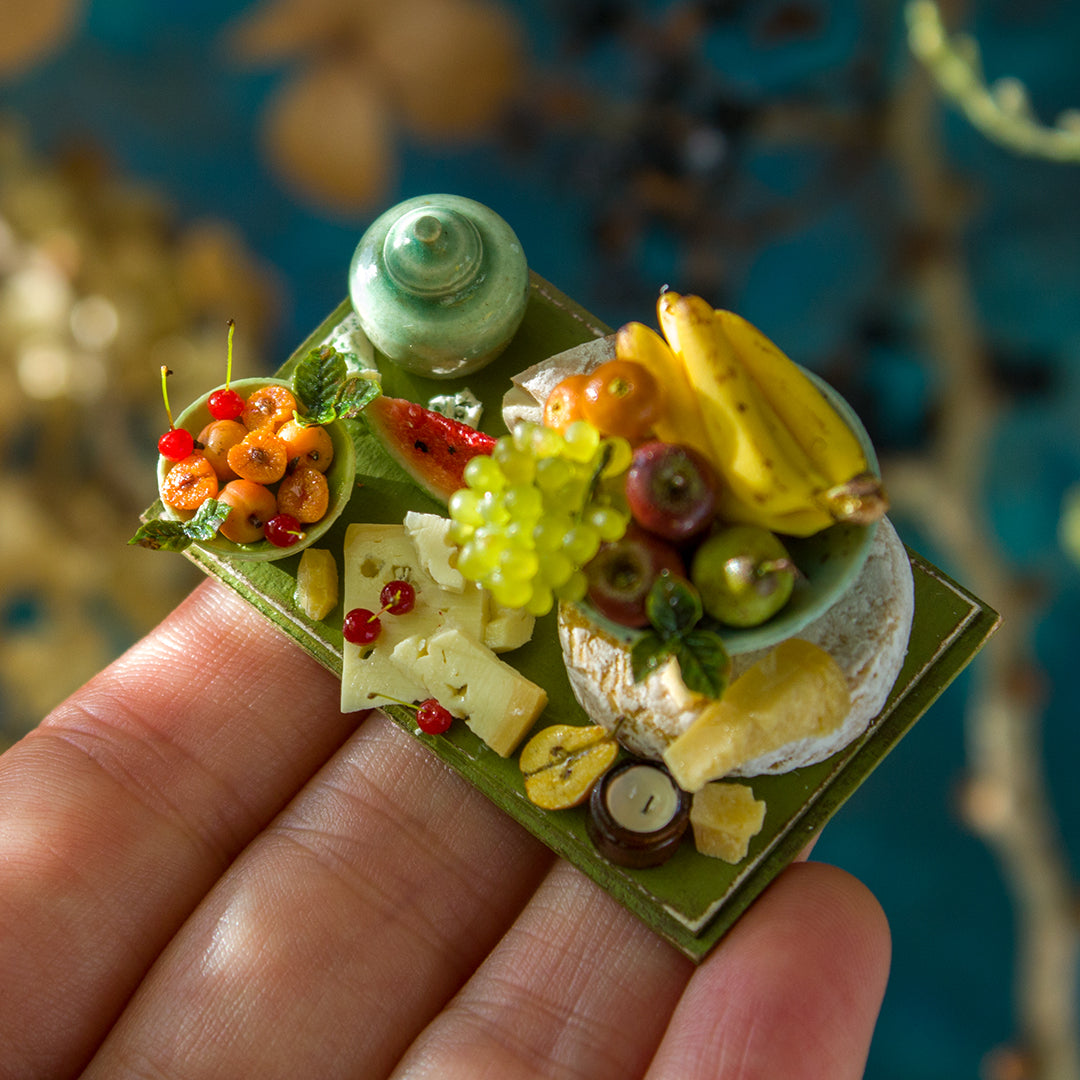 Miniature set with cheese and fruits for dollhouse in 1:12 scale 2 - Rina Vellichor