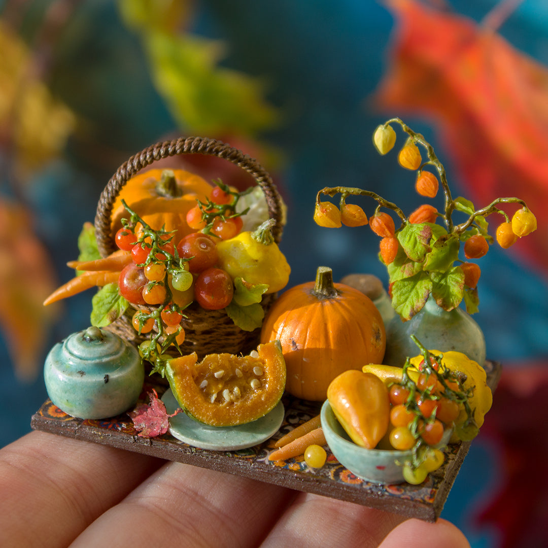 Miniature autumn harvest still life for dollhouse in 1:12 scale 4 - Rina Vellichor