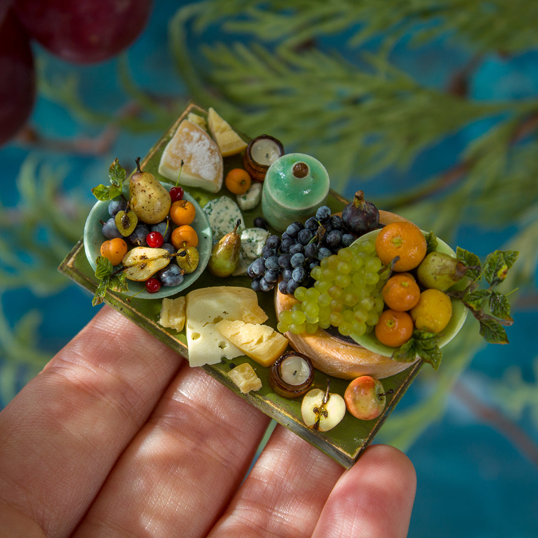 Miniature set with cheese and fruits for dollhouse in 1:12 scale 2 - Rina Vellichor