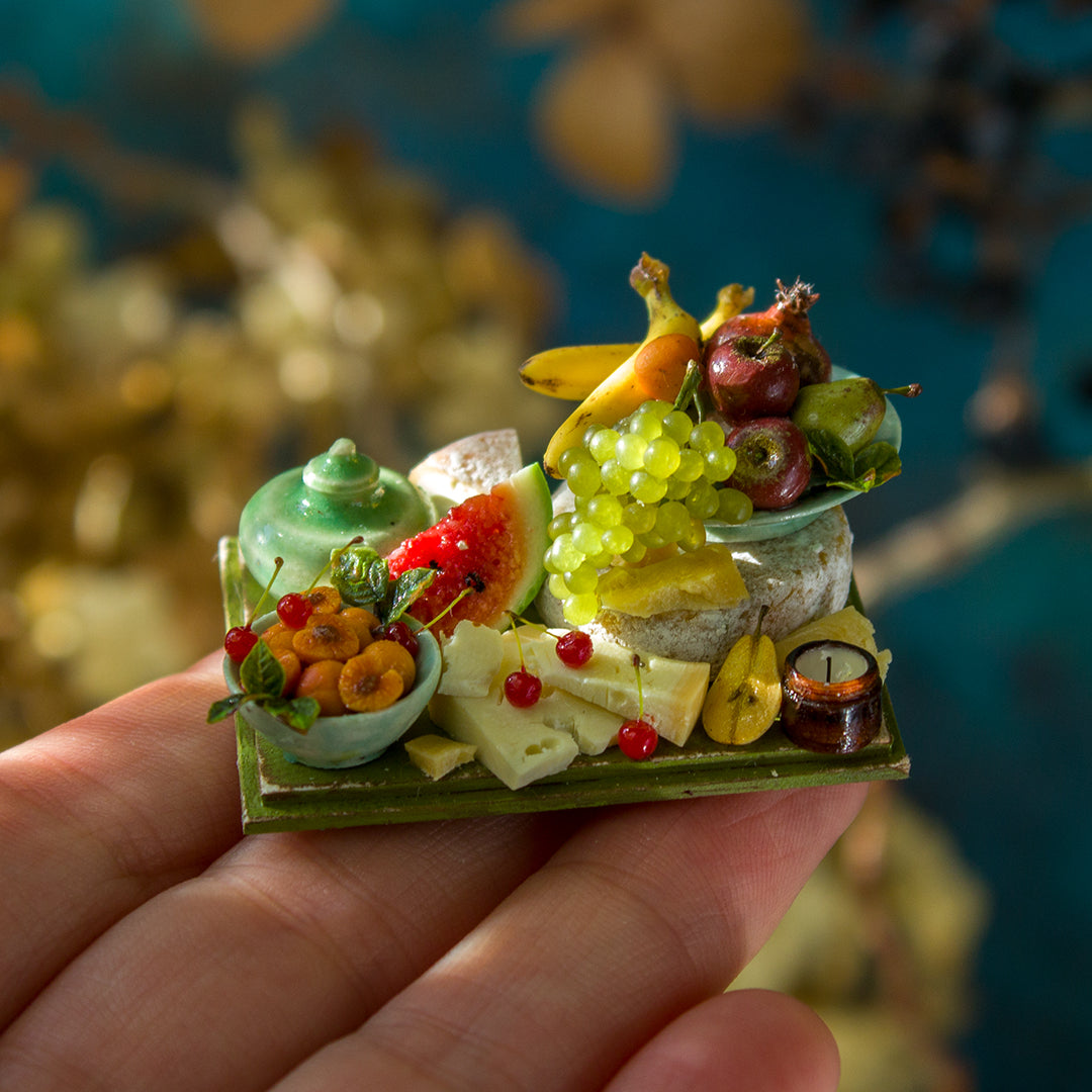 Miniature set with cheese and fruits for dollhouse in 1:12 scale 4 - Rina Vellichor