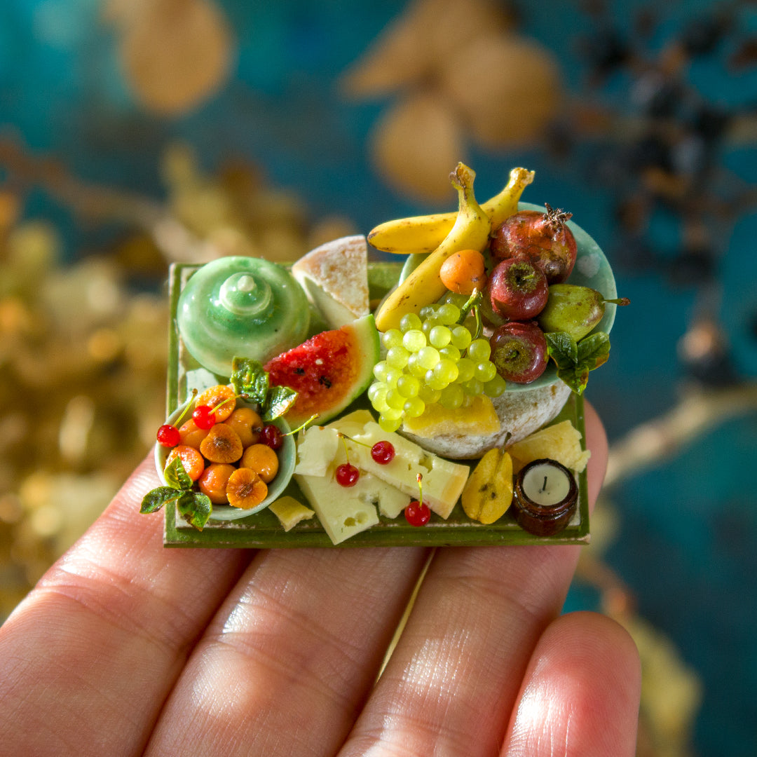 Miniature set with cheese and fruits for dollhouse in 1:12 scale 4 - Rina Vellichor