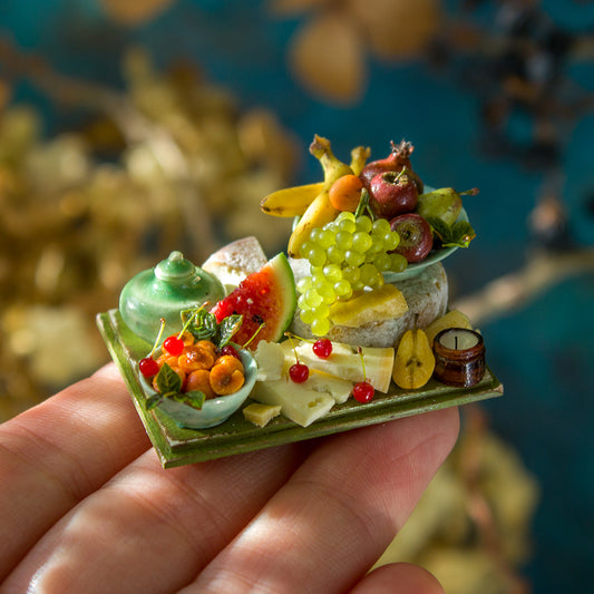 Miniature set with cheese and fruits for dollhouse in 1:12 scale 4 - Rina Vellichor