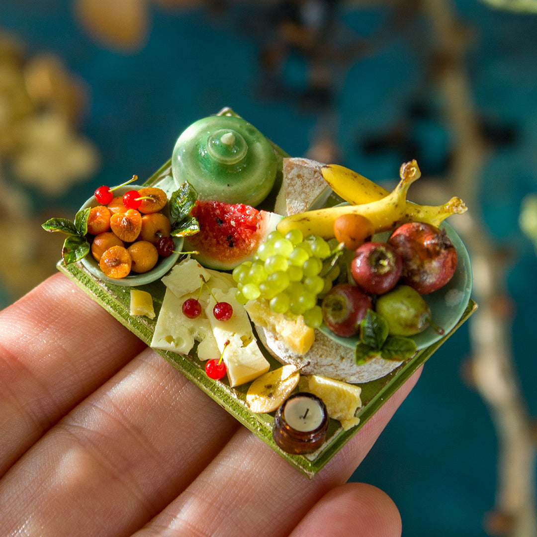 Miniature set with cheese and fruits for dollhouse in 1:12 scale 4 - Rina Vellichor