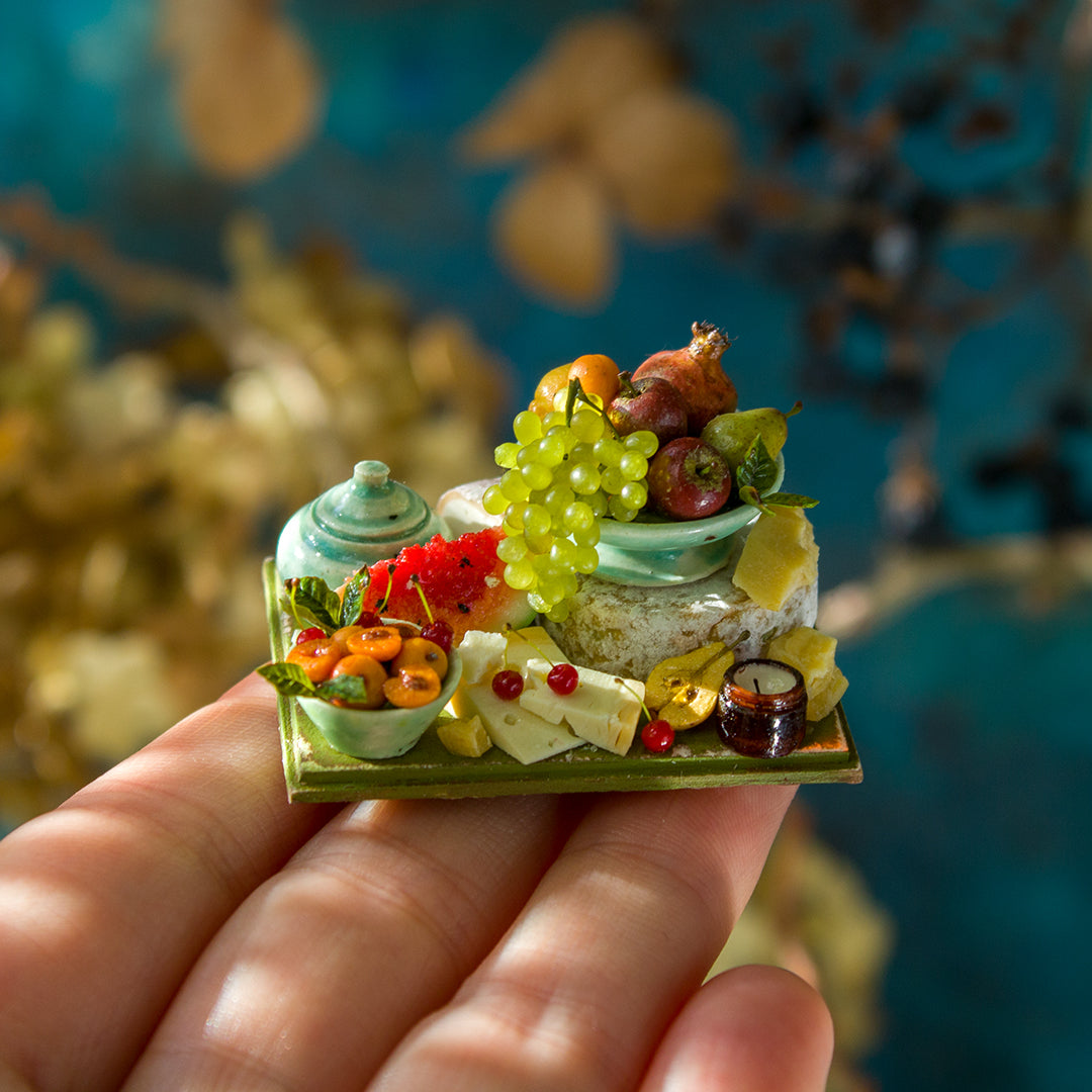 Miniature set with cheese and fruits for dollhouse in 1:12 scale 5 - Rina Vellichor