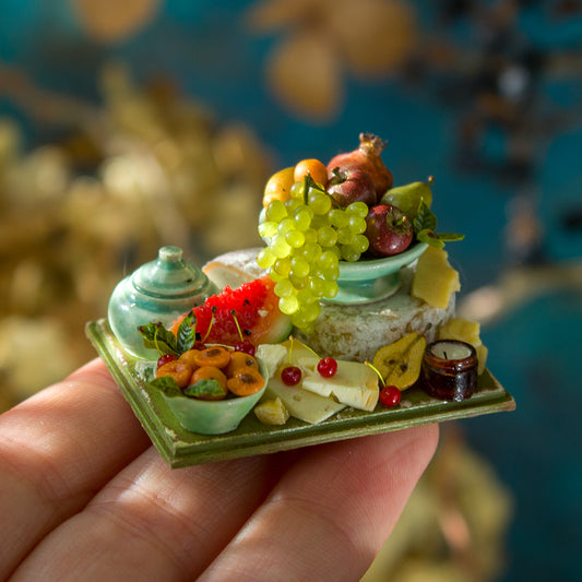 Miniature set with cheese and fruits for dollhouse in 1:12 scale 5 - Rina Vellichor