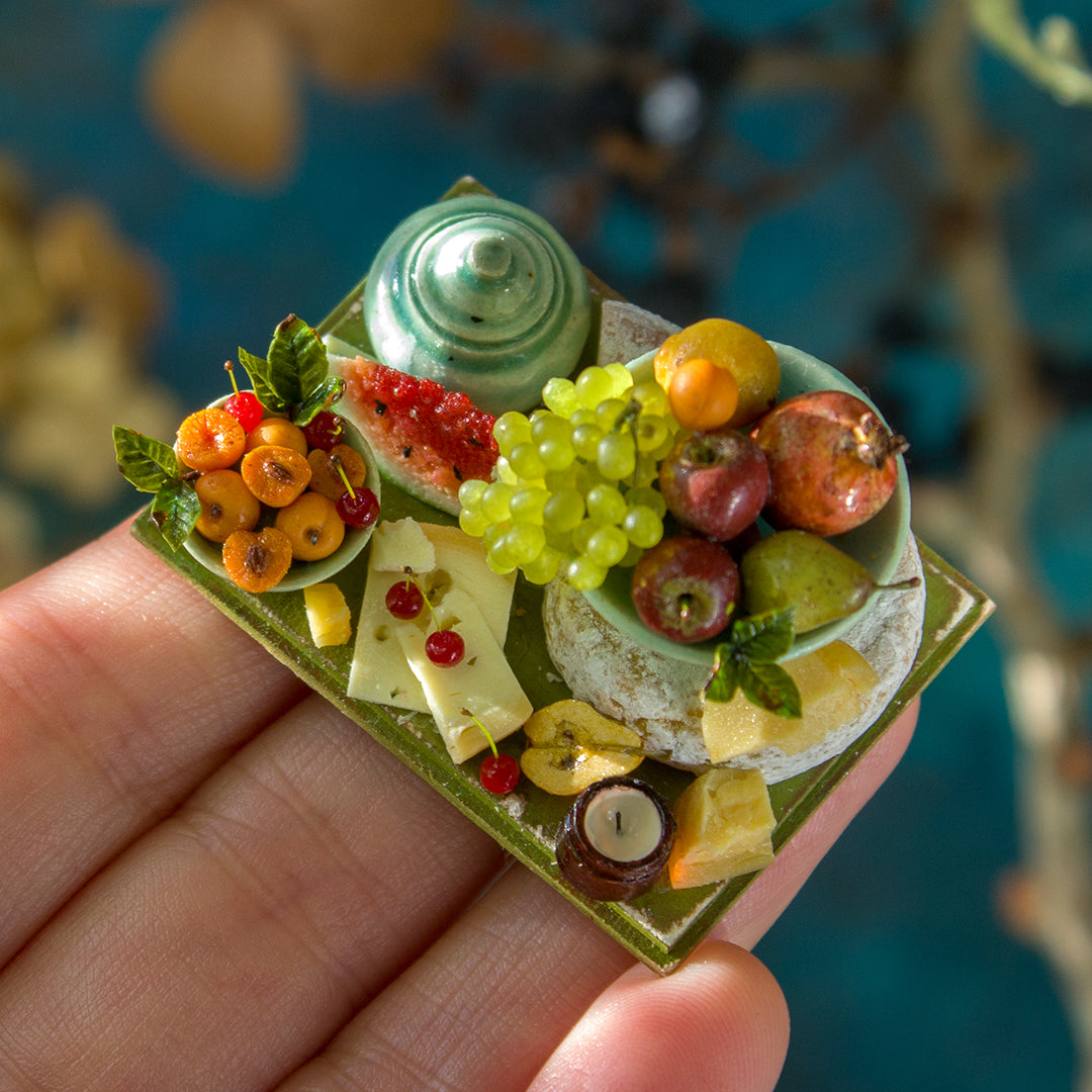 Miniature set with cheese and fruits for dollhouse in 1:12 scale 5 - Rina Vellichor