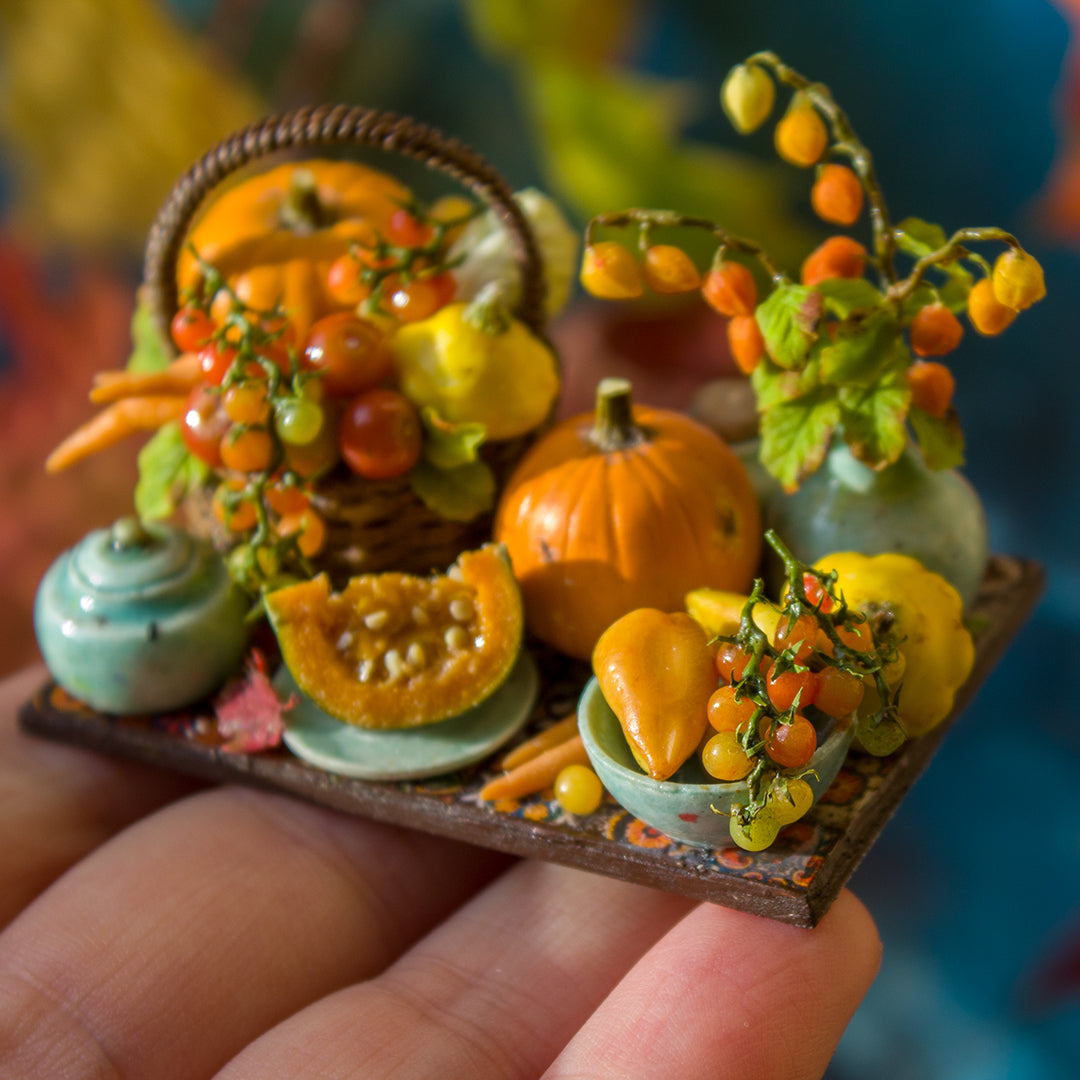 Miniature autumn harvest still life for dollhouse in 1:12 scale 4 - Rina Vellichor