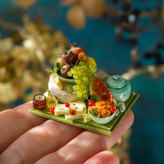 Miniature set with cheese and fruits for dollhouse in 1:12 scale 6 - Rina Vellichor