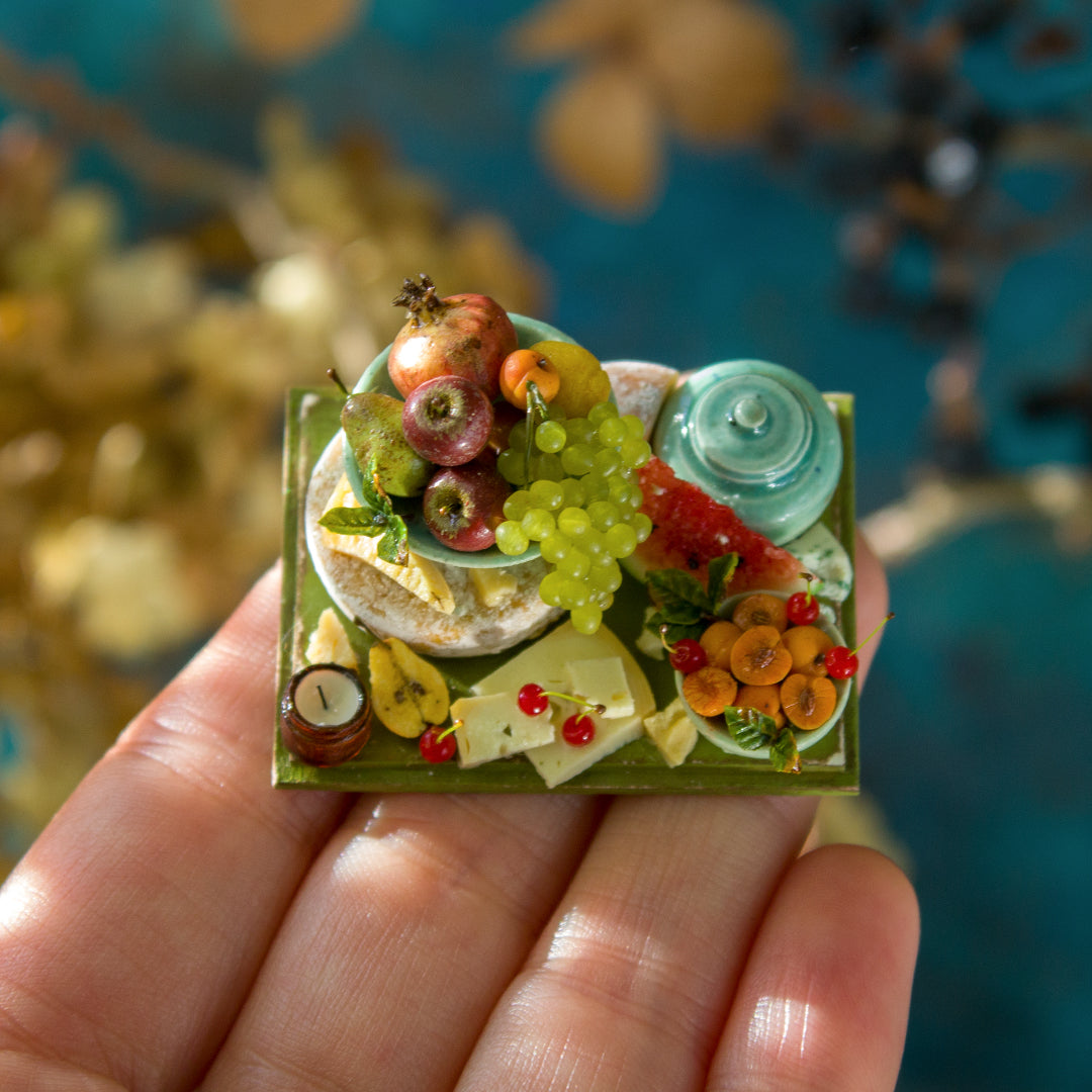 Miniature set with cheese and fruits for dollhouse in 1:12 scale 6 - Rina Vellichor