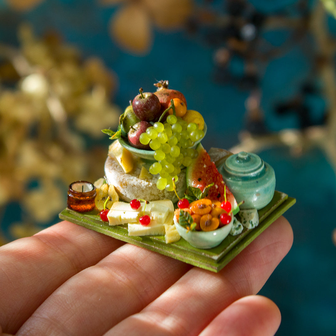 Miniature set with cheese and fruits for dollhouse in 1:12 scale 6 - Rina Vellichor