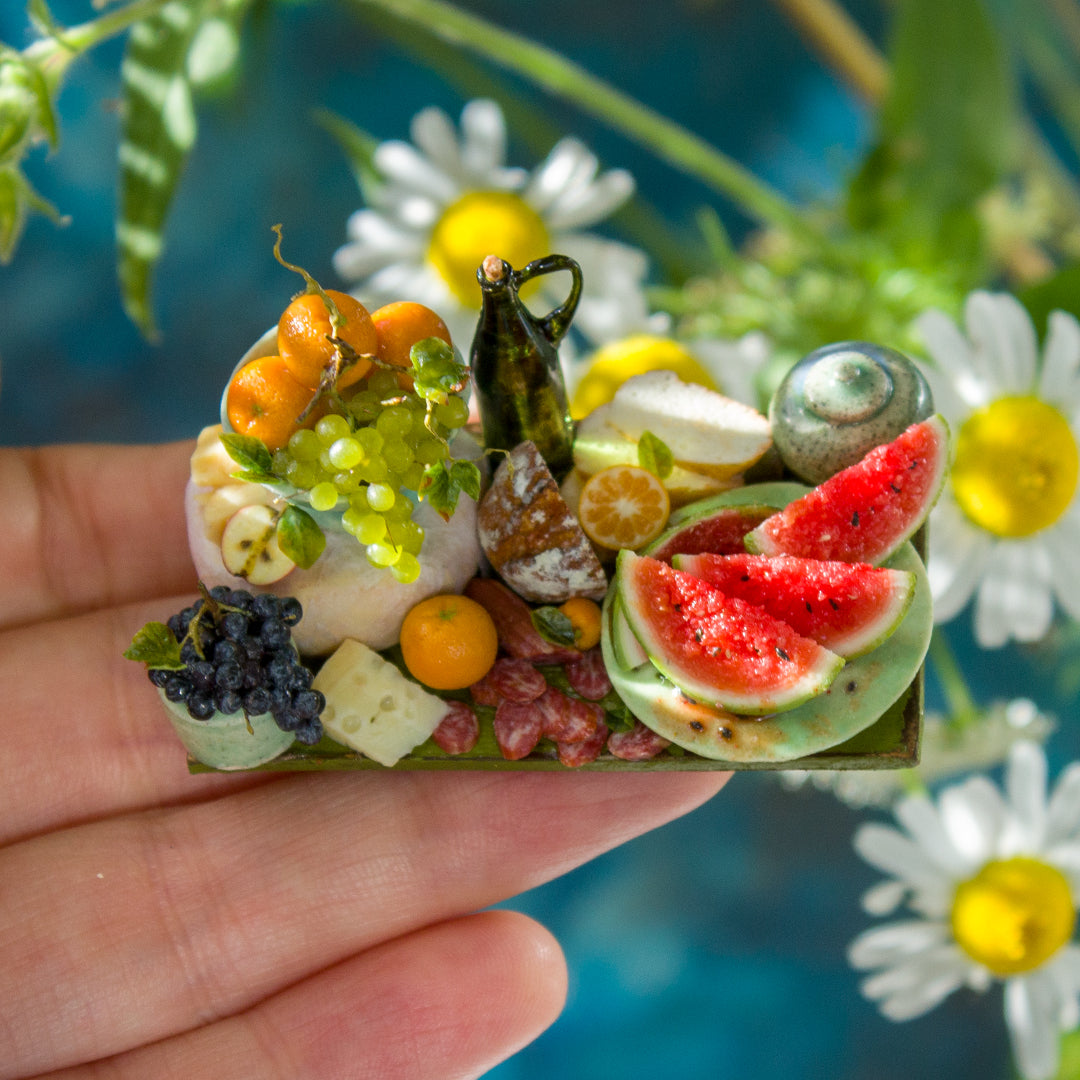 Miniature fruit and cheese still life for dollhouse in 1:12 scale 6