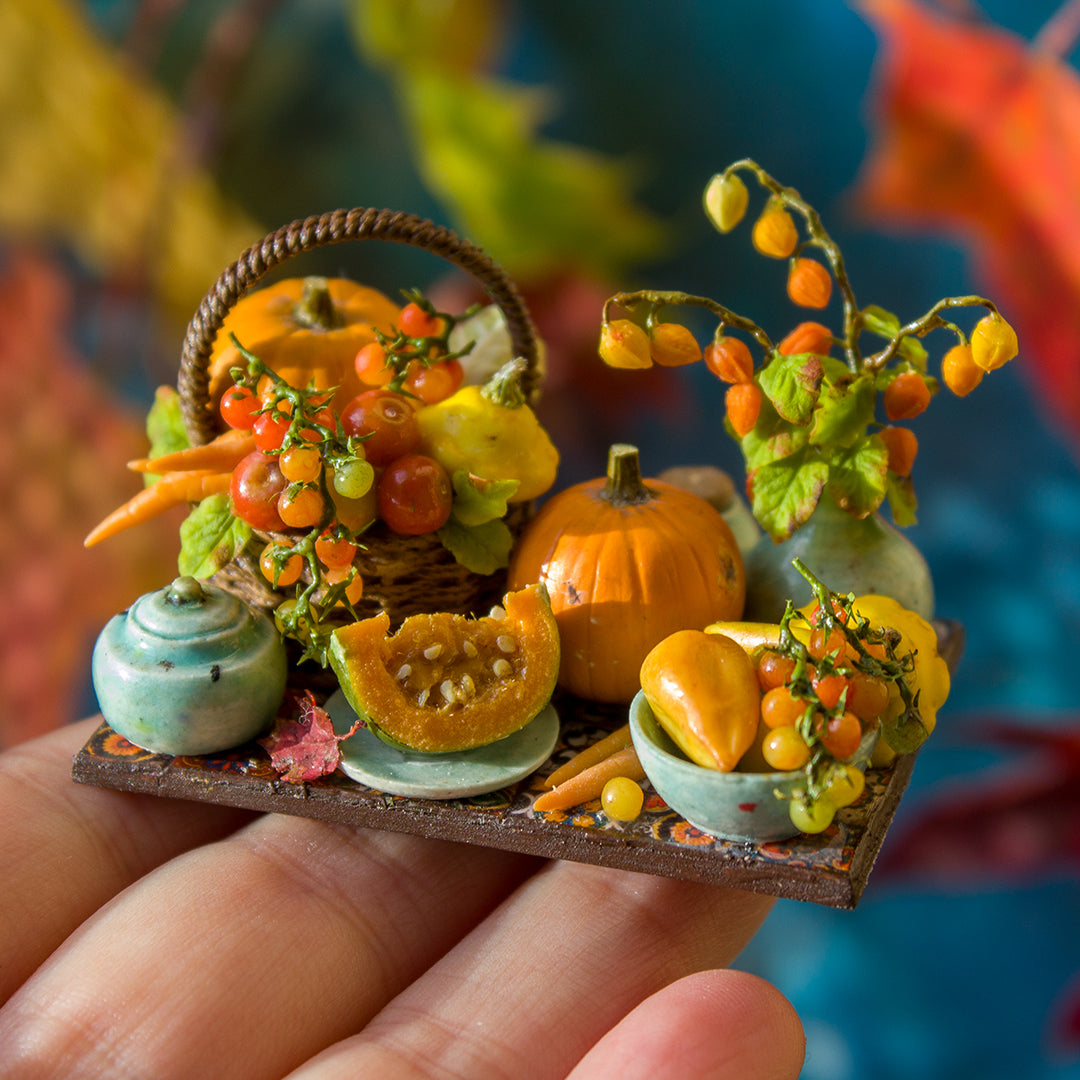 Miniature autumn harvest still life for dollhouse in 1:12 scale 4 - Rina Vellichor