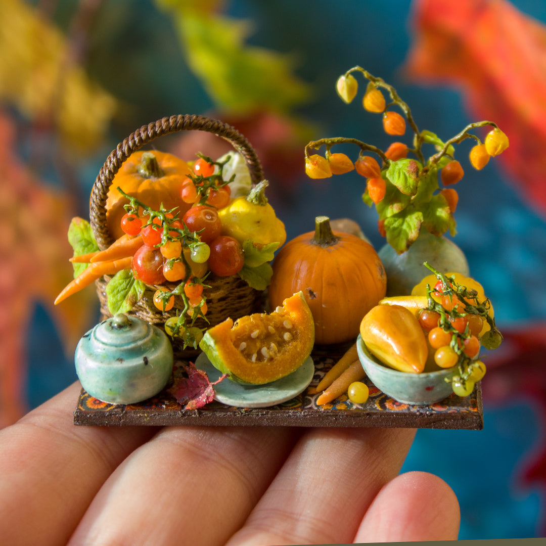 Miniature autumn harvest still life for dollhouse in 1:12 scale 4 - Rina Vellichor