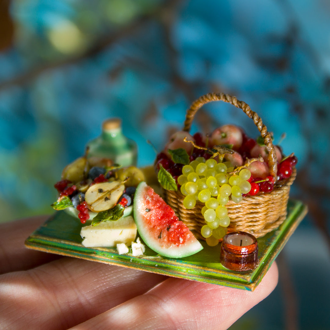 Miniature set with cheese and fruits for dollhouse in 1:12 scale 1 - Rina Vellichor