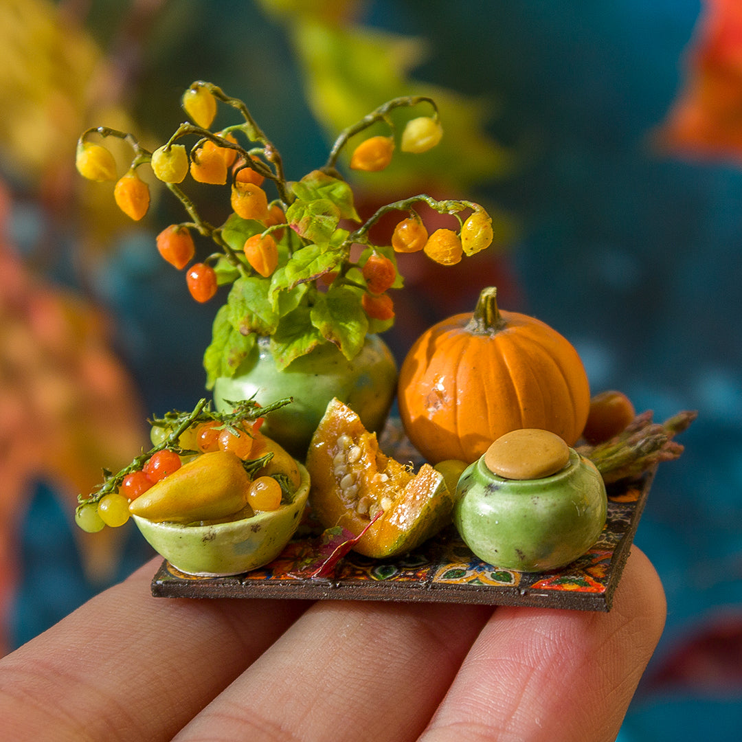 Miniature autumn harvest still life for dollhouse in 1:12 scale 2 - Rina Vellichor