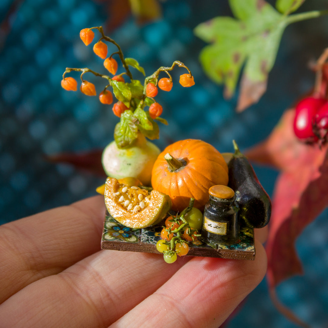 Miniature autumn harvest still life for dollhouse in 1:12 scale 6