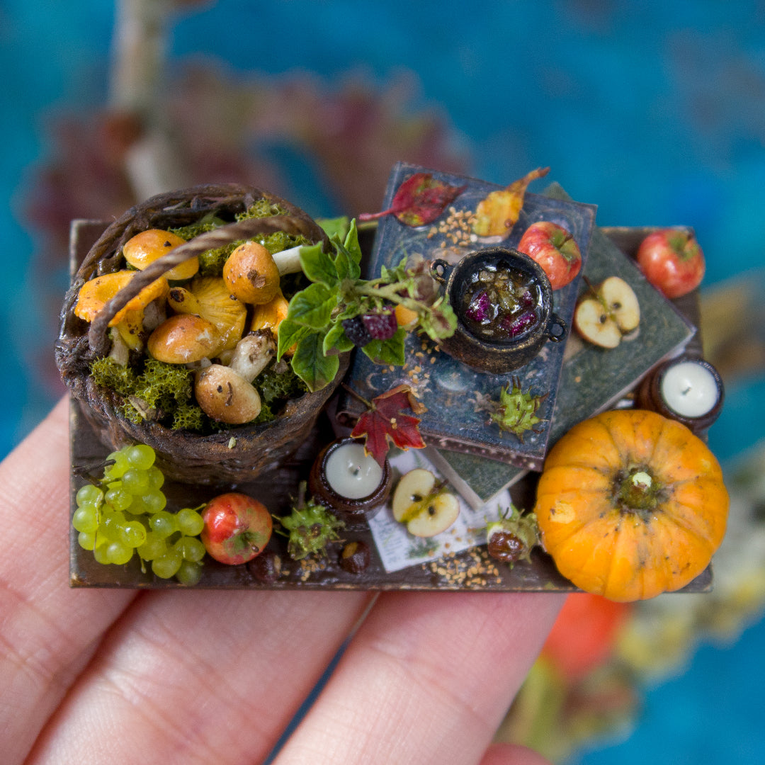 Miniature witch kitchen set for dollhouse in 1:12 scale 2