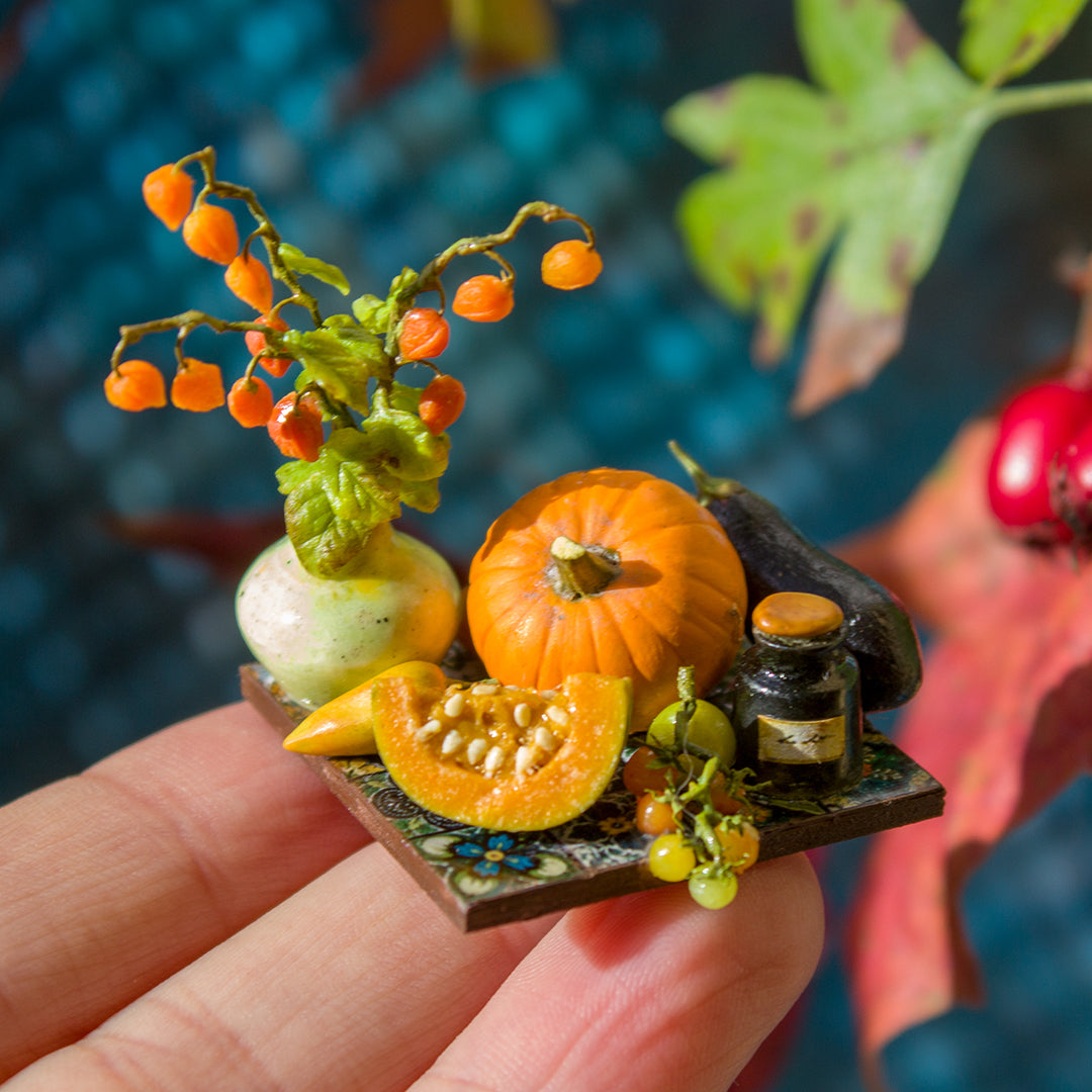 Miniature autumn harvest still life for dollhouse in 1:12 scale 6