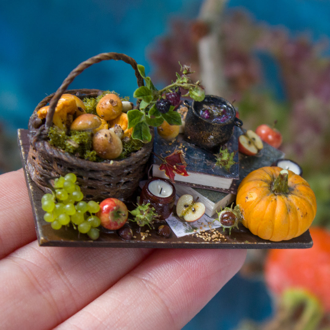 Miniature witch kitchen set for dollhouse in 1:12 scale 2