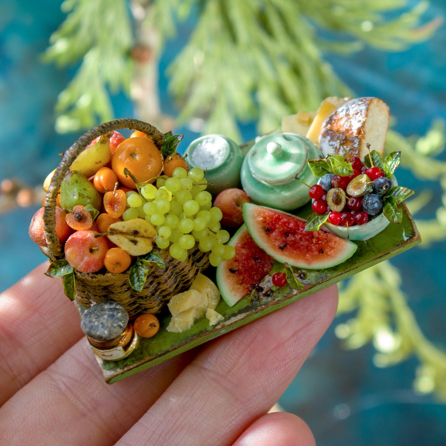 Miniature set with cheese and fruits for dollhouse in 1:12 scale - Rina Vellichor