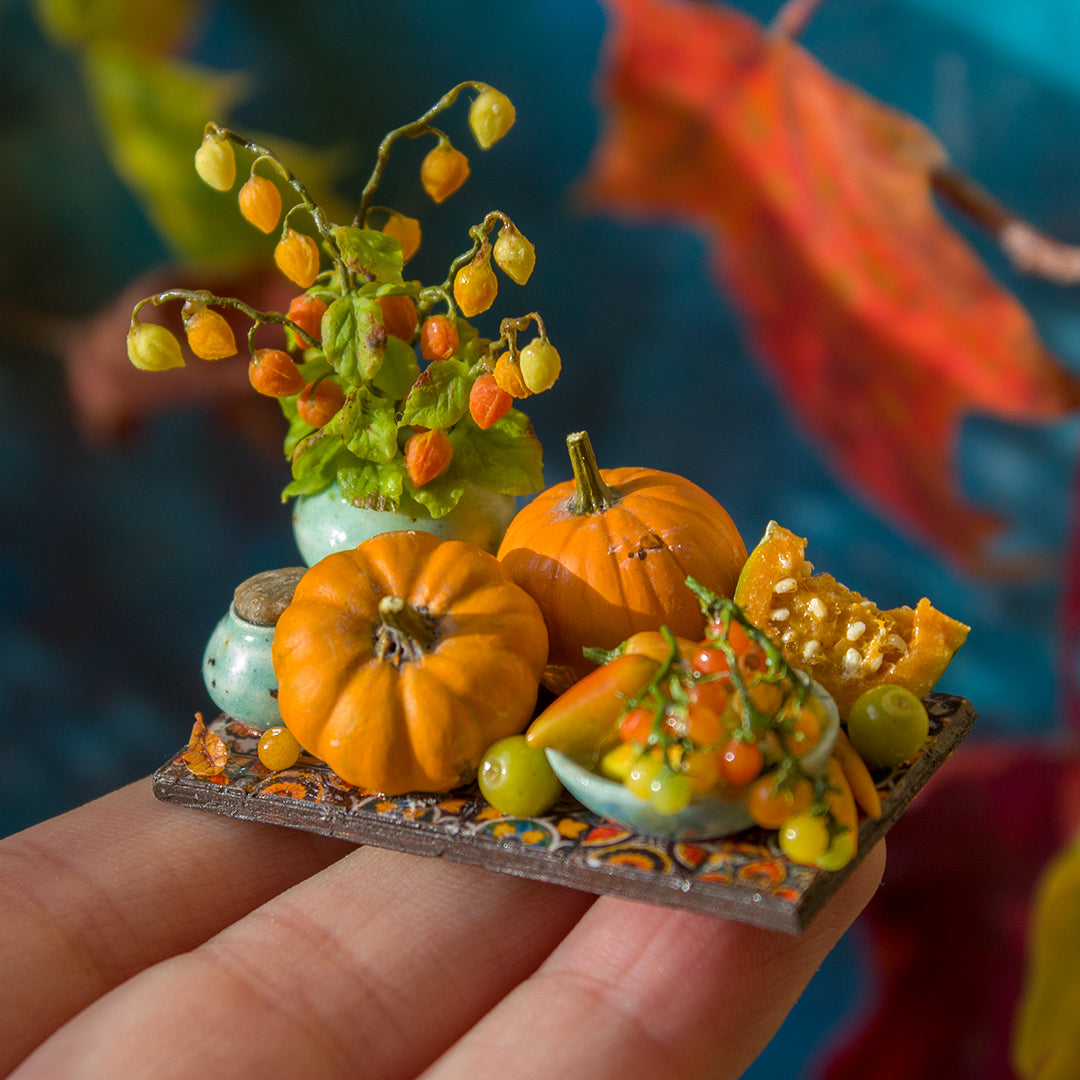 Miniature autumn harvest still life for dollhouse in 1:12 scale 3 - Rina Vellichor