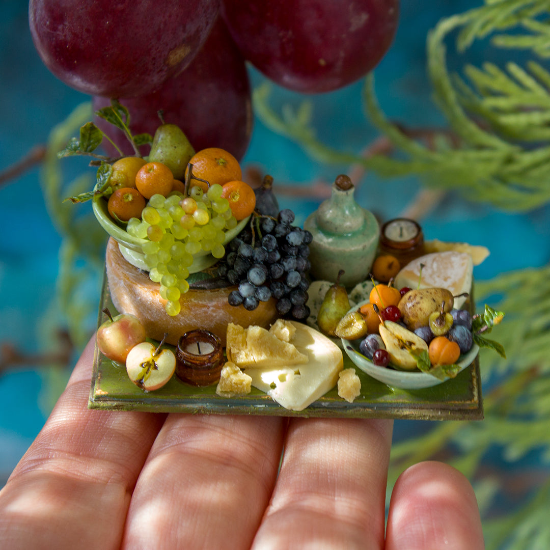 Miniature set with cheese and fruits for dollhouse in 1:12 scale 3 - Rina Vellichor